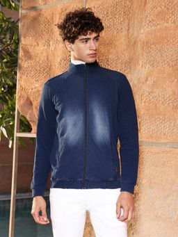 Campus Sutra - Men's Navy Blue Dark-Wash Tinted Knit Jacket