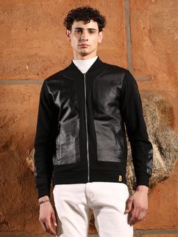 Campus Sutra - Men's Onyx Black Self-Block Bomber Jacket