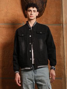 Campus Sutra - Men's Onyx Black Dark-Wash Tinted Denim Jacket