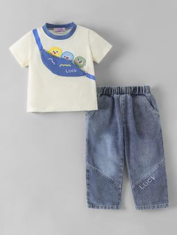 Hopscotch - Animal Embroidered T-Shirt and Jeans