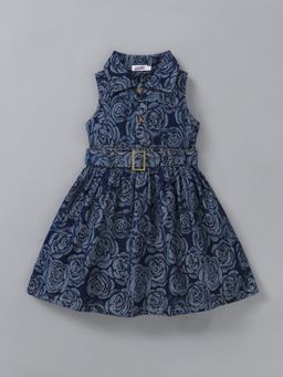 Hopscotch - Textured Denim Dress with Belt