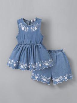 Hopscotch - Scalloped Hem Denim Top and Short