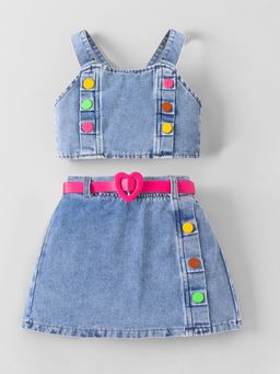 Hopscotch - Denim Blouse and Skirt with Belt