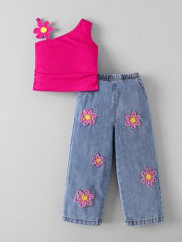 Hopscotch - Floral Applique Top and Jeans