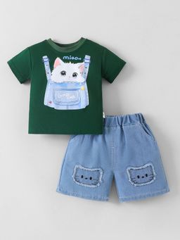 Hopscotch - Kitty Patch Applique Denim T-Shirt and Short