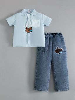 Hopscotch - Teddy Applique Denim Barrel Shirt and Jeans