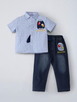 Hopscotch - Checkered Shirt and Denim Barrel Fit Jeans
