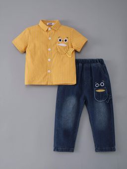 Hopscotch - Fish Applique Denim Barrel Shirt and Jeans