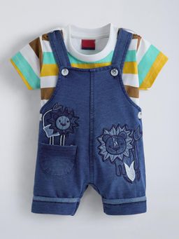 Hopscotch - Lion Multi-Color Embroidered Denim T-Shirt and Dungaree