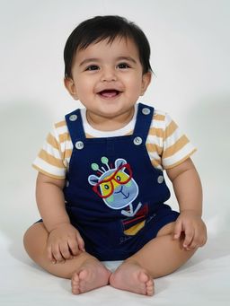 Hopscotch - Giraffe Beige Embroidered Denim T-Shirt and Dungaree