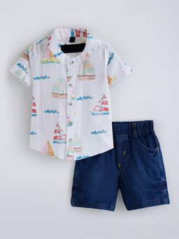 Hopscotch - Cotton Shirt and Denim T-Shirt and Short