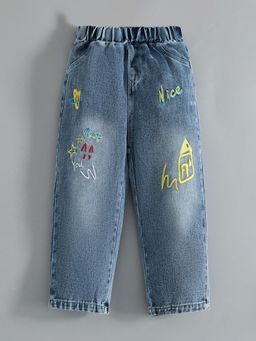 Hopscotch - Star Embroidered Denim Barrel Jeans