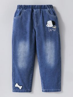 Hopscotch - Puppy Embroidery Denim Loose Fit Jeans