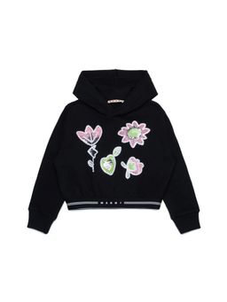 Marni - Girls Black Hoodie with Sequined Flowers