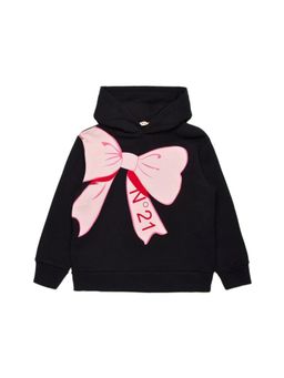 N21 - Girls Black Cartoon Style Bow-Print Hoodie