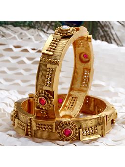 Karatcart - (Set Of 2) Antique Gold Plated Kundan Studded Rajwadi Temple Bangles for Women