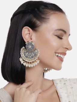 Laida - Grey Gold-Plated Handcrafted Enamelled Kundan & Pearl Classic Chandbalis