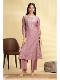 Cotton Culture - Lilac Roman Silk Embroidered Straight Co-Ord Set