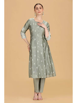 Cotton Culture - Gray Chanderi Embroidered A-Line Co-Ord Set