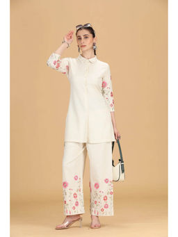 Cotton Culture - Ivory Cotton Flex Embroidered Straight Co-Ord Set