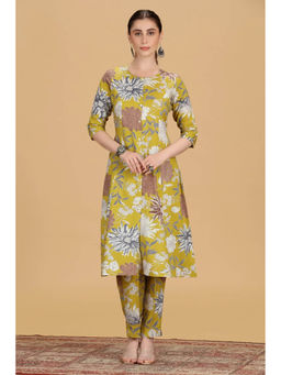 Cotton Culture - Dark Mustard Cotton Floral Printed A-Line Co-Ord Set