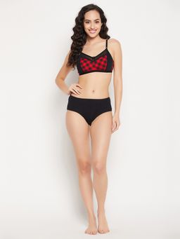 Clovia - Cotton Spandex Printed Non-Padded Full Cup Wire Free Everyday Bra - Black