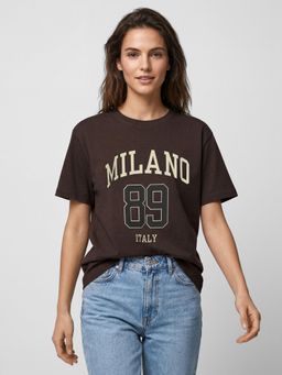 R&B - Coffee Brown Typography Print Women Regular Fit Short Sleeves T-Shirt