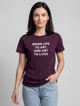 R&B - Purple Typography Print Women Regular Fit Short Sleeves T-Shirt