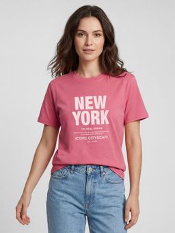 R&B - Pink Typography Women Regular Fit Short Sleeves T-Shirt
