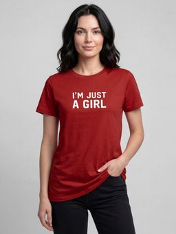 R&B - Red Typography Women Regular Fit Short Sleeves T-Shirt