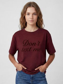 R&B - Burgundy Typography Print Women Regular Fit Short Sleeves T-Shirt