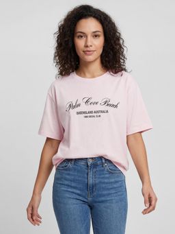 R&B - Pink Typography Print Women Regular Fit Short Sleeves T-Shirt