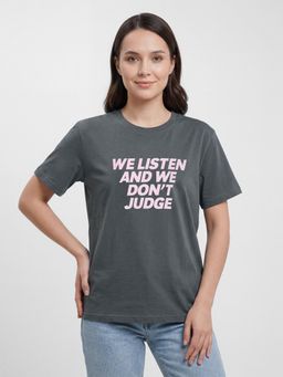 R&B - Grey Typography Women Regular Fit Short Sleeves T-Shirt