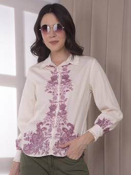 CRIMSOUNE CLUB - Womens Purple Embroidered Shirt