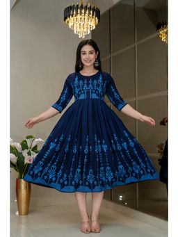 The Perfect Fit Co. - Blue Women's Printed Casual Dress