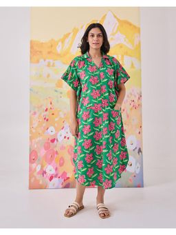 Phutari - Green Poppy Kaftan Dress
