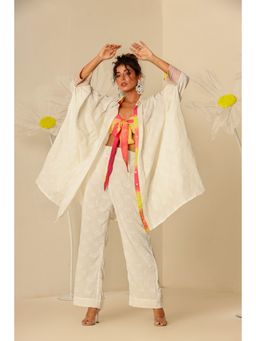Keva Clothing - Tie & Dye & Thread Work Off White Kaftan Shirt with Bustier & Pant (Set of 3)