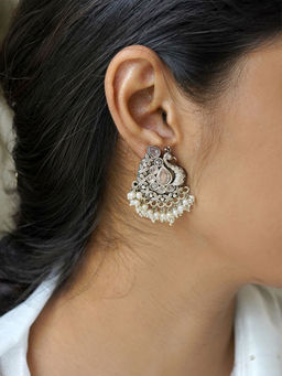 Teejh - Nirali White Silver Oxidised Earrings for Women
