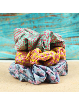 Tossido - Soft Satin Fluffy Multi-Color Scrunchies (Pack of 3)