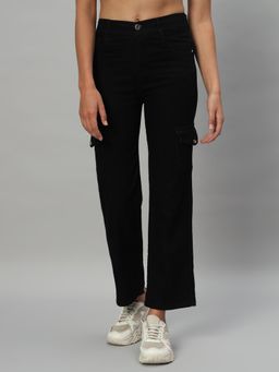 BROOWL - Womens Cargo Black Solid Jeans