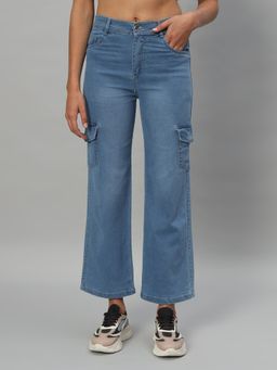 BROOWL - Womens Cargo Blue Solid Jeans