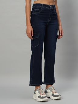 BROOWL - Womens Cargo Navy Blue Solid Jeans