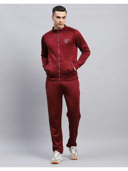 Monte Carlo - Stripes Maroon Mock Neck Full Sleeve Tracksuit (Set of 2)