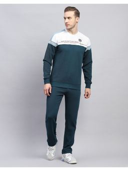 Monte Carlo - Teal Printed Round Neck Full Sleeve Tracksuit (Set of 2)