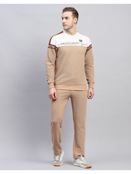 Monte Carlo - Printed Beige Round Neck Full Sleeve Tracksuit (Set of 2)