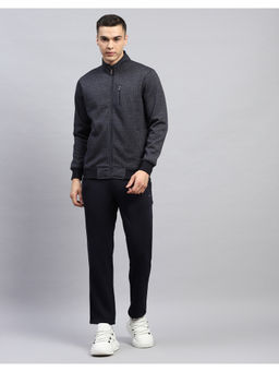 Monte Carlo - Textured Navy Blue Mock Neck Full Sleeve Tracksuit (Set of 2)