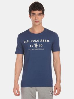 U.S. POLO ASSN. - Men Blue I683 Comfort Fit Printed Cotton Viscose Polyester T-shirt