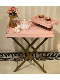 CasaGold - Pink Foldable Leather Butler Tray Table & Serving Tray with Metal Stand