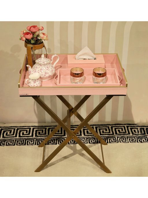 CasaGold Precioso Butler Tray , Small Tray and Tissue Box with Stand - Pink