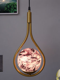 Homesake - Metal Pendant Glass Golden Drop Planet Brown